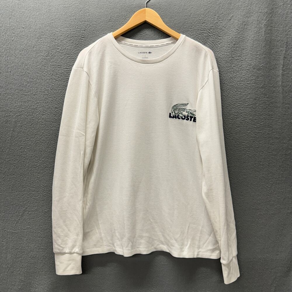 Lacoste Pajama Top Mens Medium White Thermal Long Sleeve Cotton Embroidered Logo